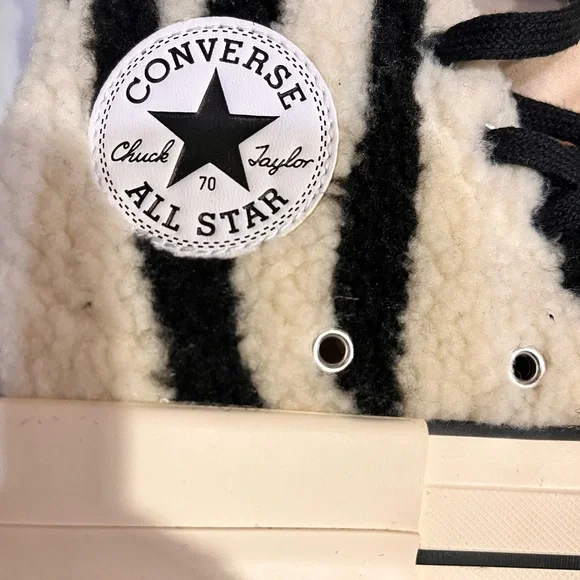 Converse Women's Black and White Furry High-Tops - Picture 5 of 11